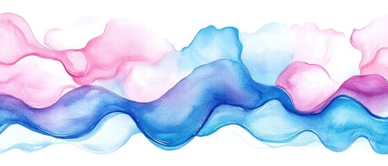 Wall Mural - Colorful abstract waves in pink and blue with soft gradients on white background.