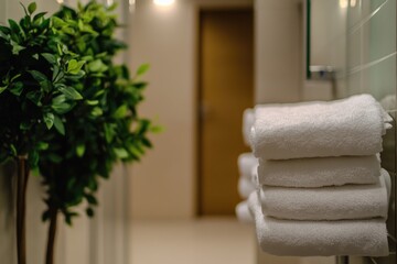 Poster - A stack of white towels sits on the bathroom counter, waiting to be used