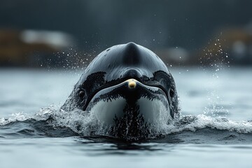 a close-up shot of a killer whale swimming in the ocean