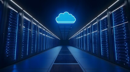 Poster - Illuminated Server Room Cloud Computing Infrastructure