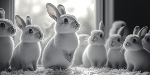 Aufkleber - A group of rabbits in a black and white photo