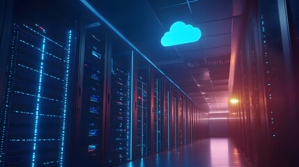 Poster - Illuminated Server Room Data Center Cloud Computing