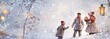 © qorqudlu - Family Enjoying a Snowy Winter Day While Playing and Celebrating Together Near a Lantern in a Serene Winter Landscape