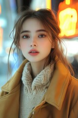 Aufkleber - A woman with long hair is depicted wearing a coat