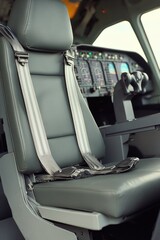 Wall Mural - View of an airplane cockpit interior with control panels and pilot seats