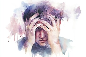 Poster - A person concealing their identity by covering their face with their hands