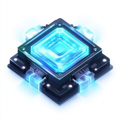 Poster - High-tech glowing microchip design with vibrant blue light effects.