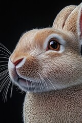 Aufkleber - A close-up shot of a rabbit's face against a black background