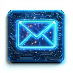 Poster - A glowing blue circuit board design featuring an email icon, representing digital communication.