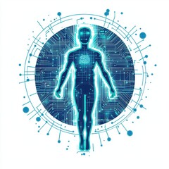 Poster - A futuristic digital silhouette of a human figure, showcasing circuit patterns, symbolizing technology and human integration.