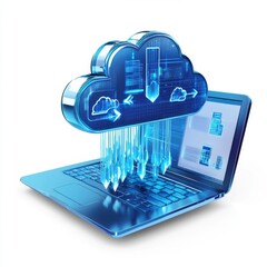 Poster - A digital representation of cloud computing featuring a laptop with a vibrant blue cloud icon.