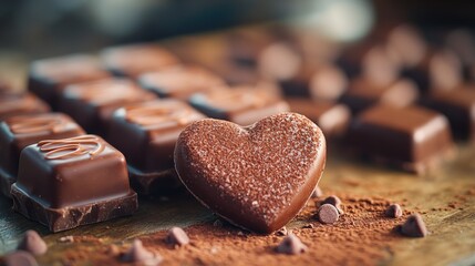Poster - A heart shaped piece of chocolate placed on a table, ideal for romantic occasions or as a gift