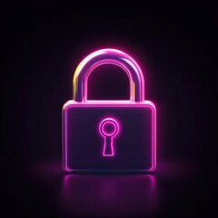 Poster - A glowing neon padlock with a keyhole, symbolizing security and protection in a digital world.