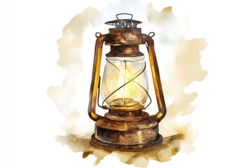 Poster - A watercolor illustration of a lantern sitting on a table, perfect for use in interior design or decorative scenes