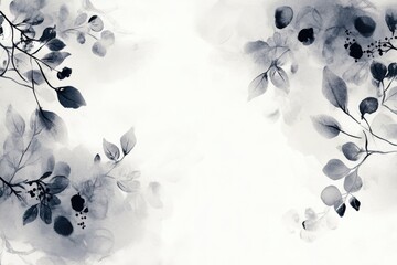 Poster - A close-up illustration of leaves and branches in shades of gray, perfect for use as a background or texture