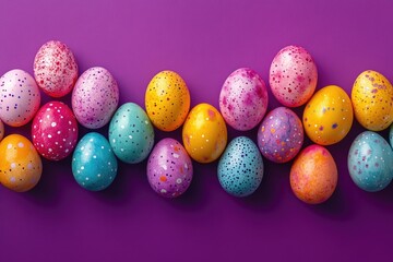 Poster - A collection of colorful Easter eggs arranged on a vibrant purple surface