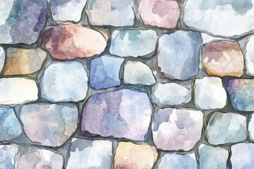 Aufkleber - Watercolor painting of a stone wall with intricate details and texture