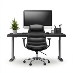Poster - Modern office setup featuring a sleek black chair and a computer monitor on a stylish desk.