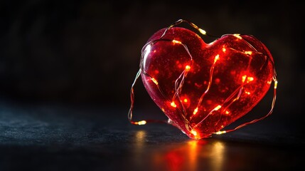 Poster - A decorative heart-shaped object surrounded by a string of lights, perfect for parties or romantic settings