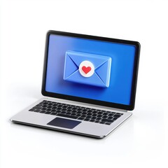 Poster - A sleek laptop with a blue screen displaying a love letter icon, symbolizing digital communication and affection.