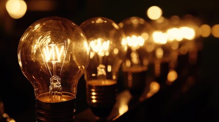 Poster - A row of light bulbs sitting on a table, ideal for use in interior design or product photography