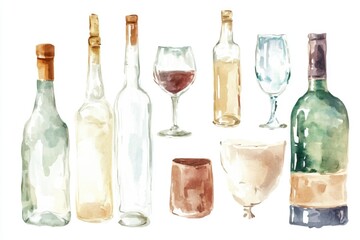 Poster - A collection of wine bottles and wine glasses on a table