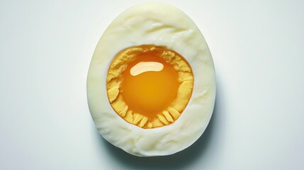 Aufkleber - A single egg cut into two halves on a clean white surface, ideal for use as a symbol or visual element
