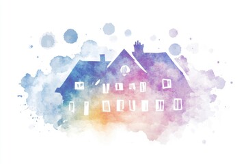 Poster - A colorful watercolor painting of a house on a white background