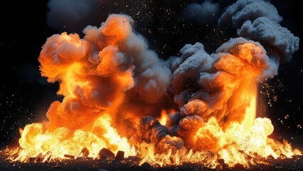 Wall Mural - dramatic explosion with billowing smoke and flames creates intense visual impact and symbolizes dest