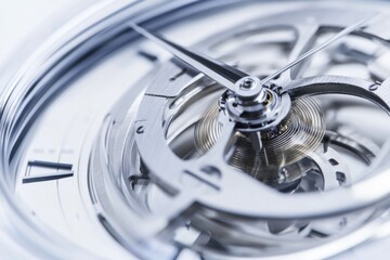 Poster - Close-up shot of a silver clock face with intricate details and roman numerals