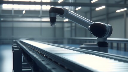 Poster - Robotic Arm Over Factory Conveyor Belt System