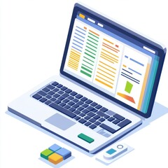 Poster - a stylish laptop with colorful spreadsheets and files displayed, symbolizing productivity and digita