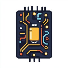 Poster - Illustration of a colorful circuit board featuring detailed electronic components and connections.