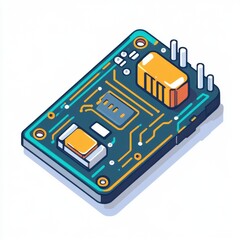 Aufkleber - A colorful isometric illustration of an electronic circuit board with various components and connections.