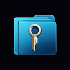 Poster - Stylized icon of a key superimposed on a blue folder, symbolizing security and digital access.