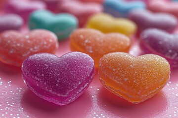 Poster - A close-up shot of a bunch of colorful candy hearts, perfect for use in romantic or festive contexts