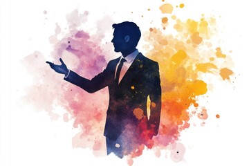 Poster - A simple silhouette of a man wearing a suit and tie, suitable for use as a placeholder or for adding text overlays