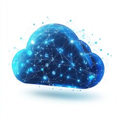 Poster - Blue glowing cloud with interconnected digital nodes representing cloud computing technology.