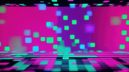 Wall Mural - Abstract digital background featuring vibrant squares in neon colors  Perfect for tech, entertainment, or creative media visuals