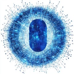 Poster - A futuristic digital representation of a blue capsule surrounded by intricate circuitry and glowing data points.