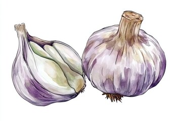 Poster - A pair of garlic bulbs on a white background