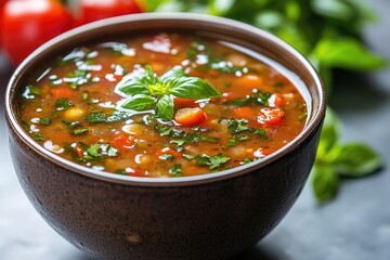 Poster - Fresh tomato soup served with a sprinkle of basil