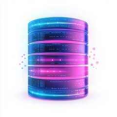 Poster - A futuristic digital database with glowing blue and pink layers, symbolizing data storage and technology.