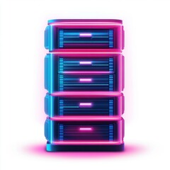 Aufkleber - A futuristic, glowing blue and pink storage server tower, exuding a high-tech ambiance in a digital world.