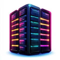 Aufkleber - A futuristic server rack illuminated with vibrant blue and pink lights, showcasing advanced technology.