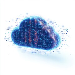 Aufkleber - A digital cloud symbol with binary code streams, illustrating cloud computing and data storage technology.