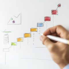 Poster - Close-up of a hand sketching a colorful bar graph on a whiteboard, showcasing growth and progress.