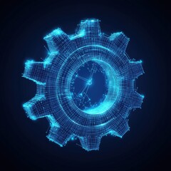 Poster - Futuristic blue digital gear icon symbolizing technology and innovation.