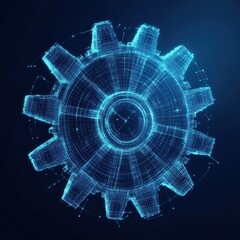 Poster - A futuristic digital gear rendering in blue tones, symbolizing technology and innovation in engineering and design.
