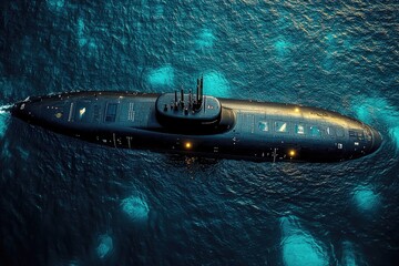 Poster - A submarine navigates through the calm waters of the open ocean, ready for its mission